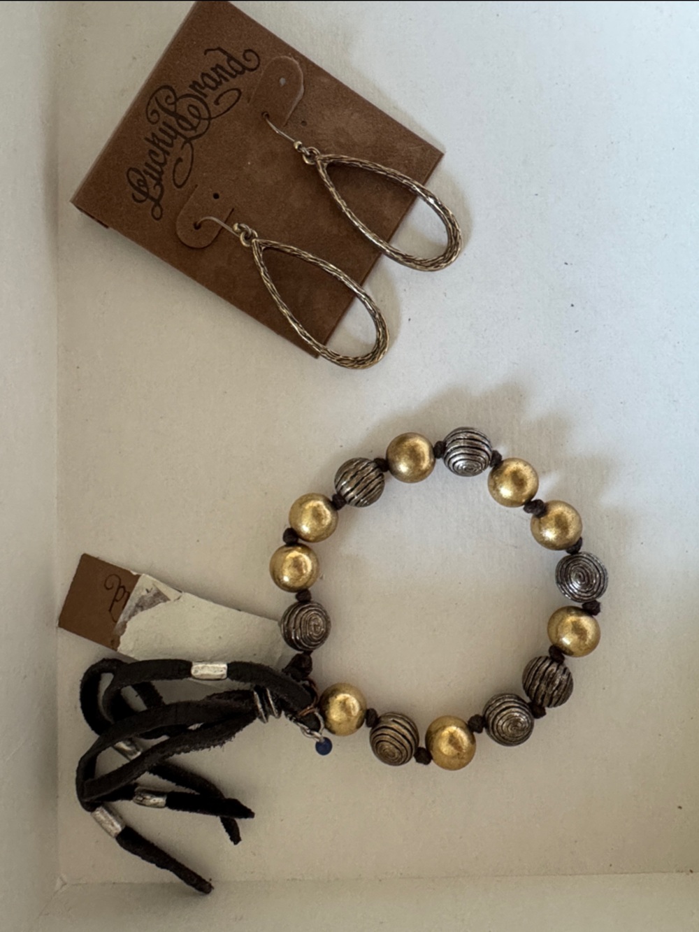LUCKY BRAND Mixed metal Beaded Bracelet  and earrings. NWT
